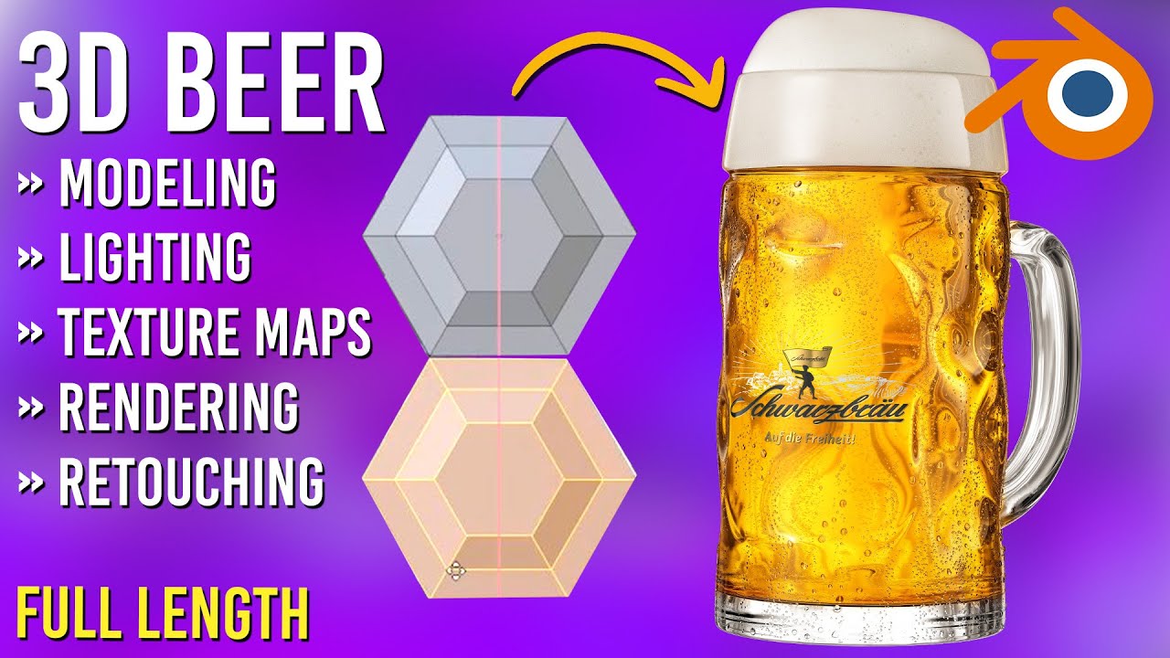 Beer mug creation in Blender 3D / Modeling, Lighting, Rendering, Postproduction