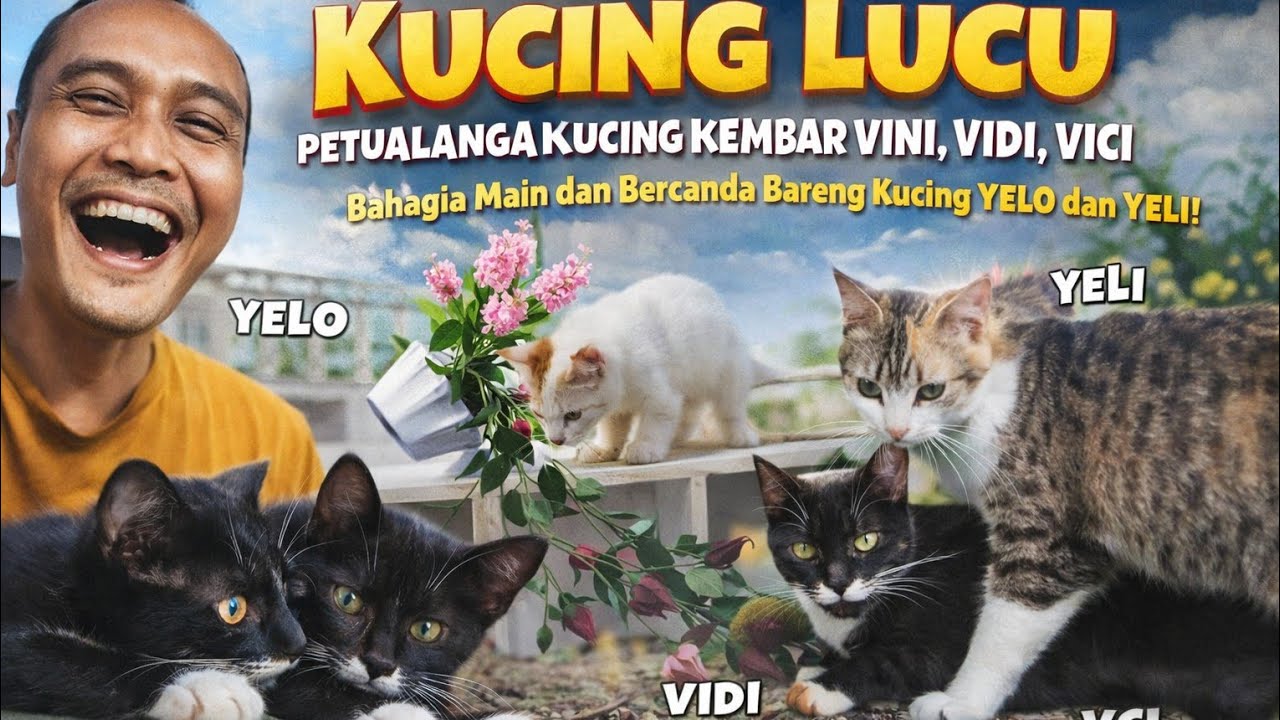 3 KUCING KEMBAR VINI, VIDI, VICI BERAKSI | Bercanda Bareng YELO & YELI, Hiasan Bunga Mama JATUH 😱
