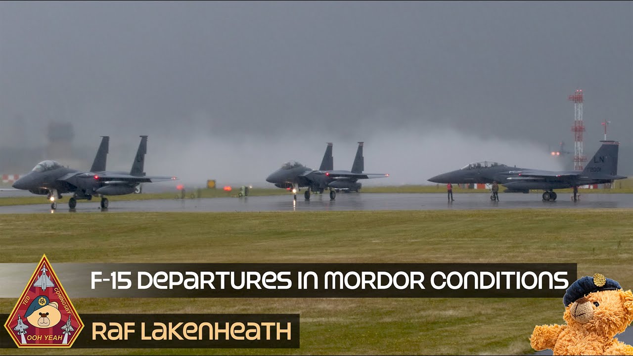 DO THEY FLY IN RAIN? F-15E STRIKE EAGLES TAKE OFF IN MORDOR LIKE RUNWAY CONDITIONS • RAF LAKENHEATH