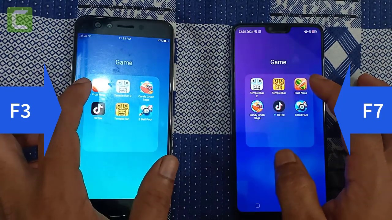 oppo f7 vs oppo f3 speed test || f3 vs f7 speed comparison  || Android Corridor