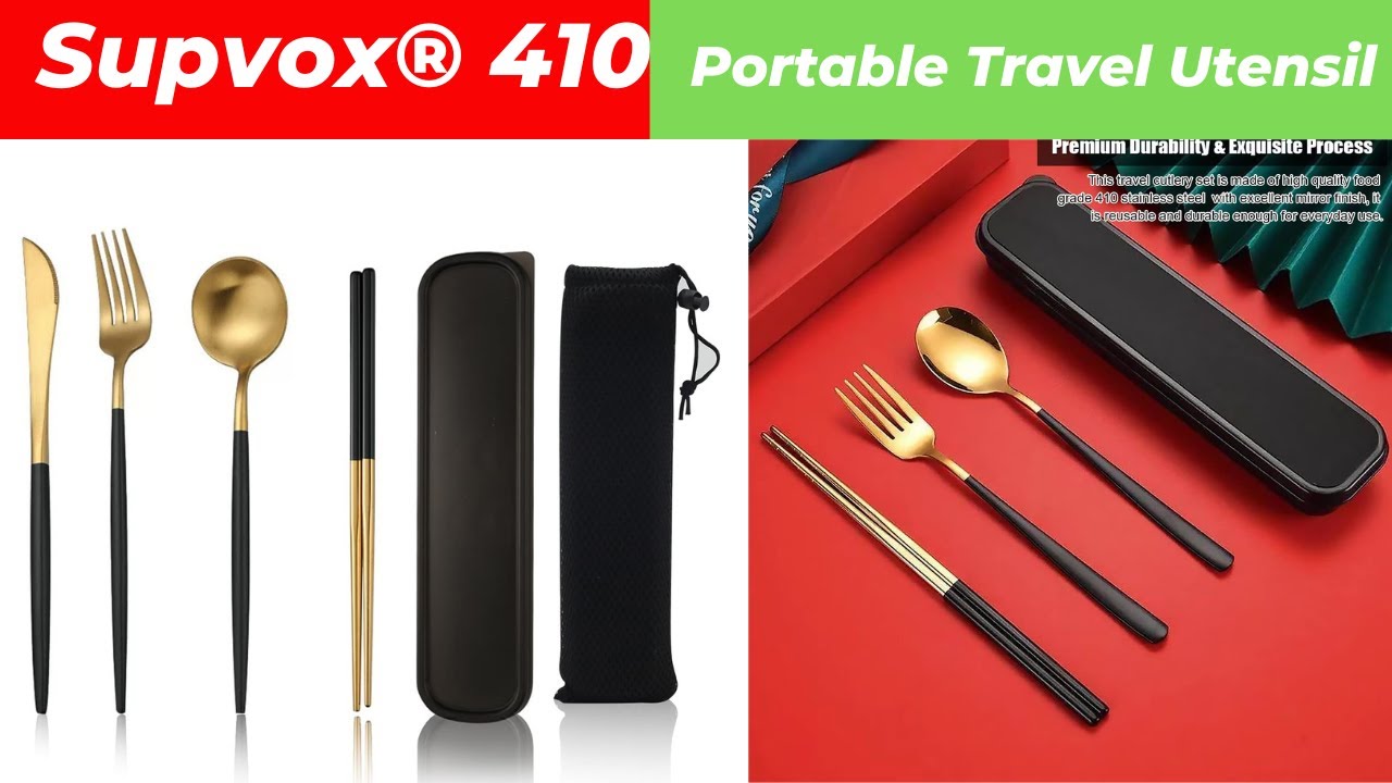 Supvox 410 Stainless Steel Knife Fork Spoon Chopstick Set, Portable Travel Utensil Flatware