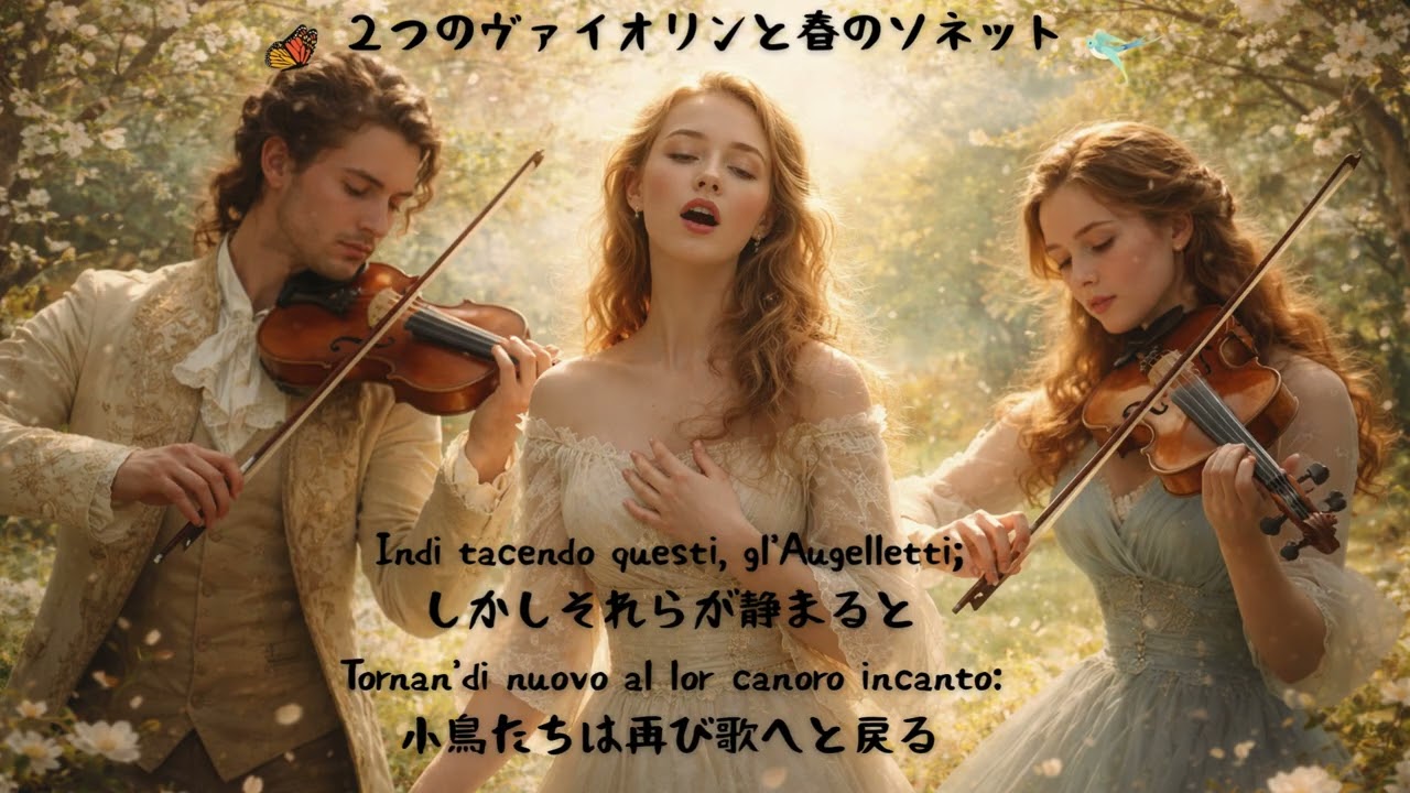 ２つのヴァイオリンと春のソネット　（横版）（バッハ-ヴィヴァルディ）#クラシックインスパイア#作業用BGM#集中用音楽#バロック音楽#ヴァイオリンデュオ#イタリア語詩#春のソネット