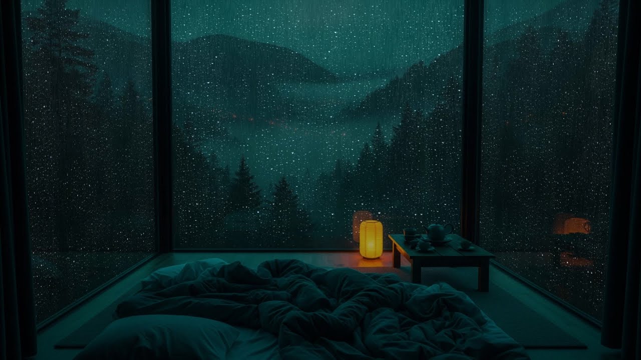 Rain Sound in Dark Cozy Bedroom - Fall into sleep in 10 minutes