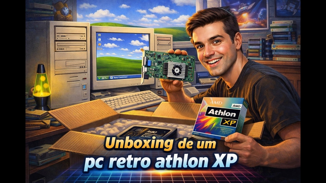 Unboxing de um pc  retro Athlon XP completo com monitor teclado e placa de vídeo tudo de época