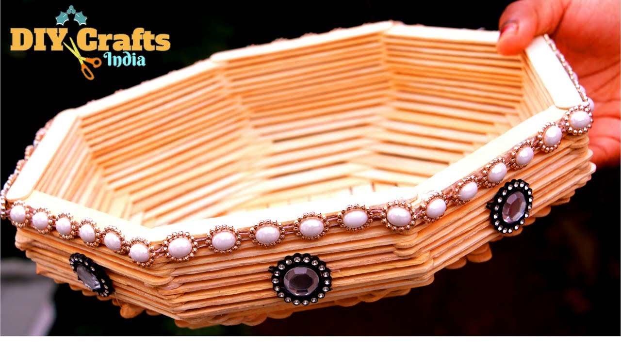 Easy Popsicle Fruit Basket |  Ice cream stick Basket |  DIYCrafts India #40