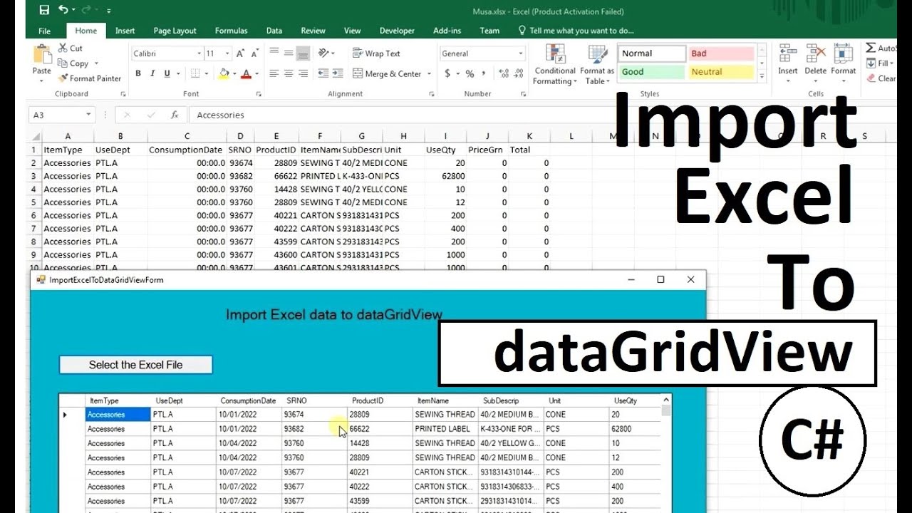 How to Import Excel File to dataGridView in c# Easily | swift learn