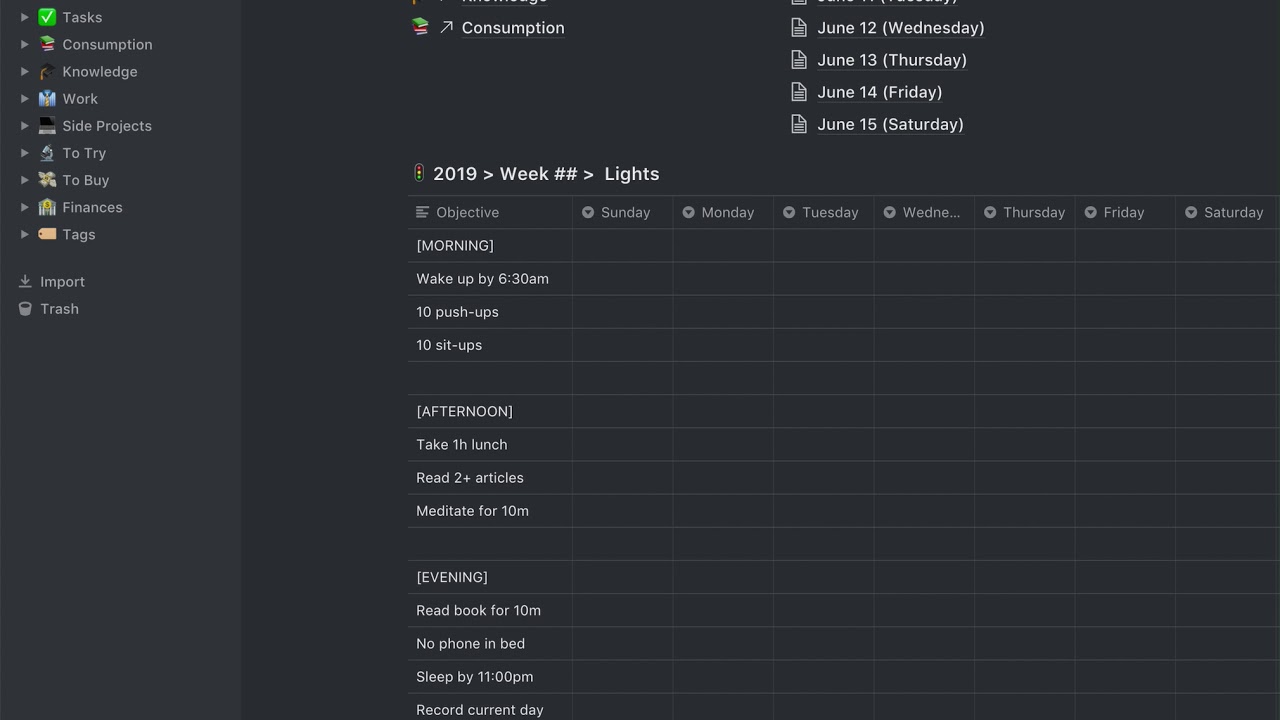 Setting up the Next Week using My Notion Weekly Template.