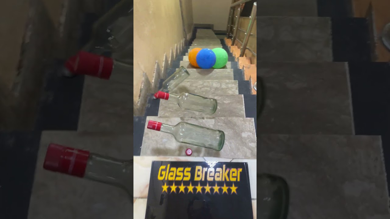 Rolling Glass Bottles Down Stairs || Breaking Glass Bottles on Stairs  #breakingglass #glassbottle