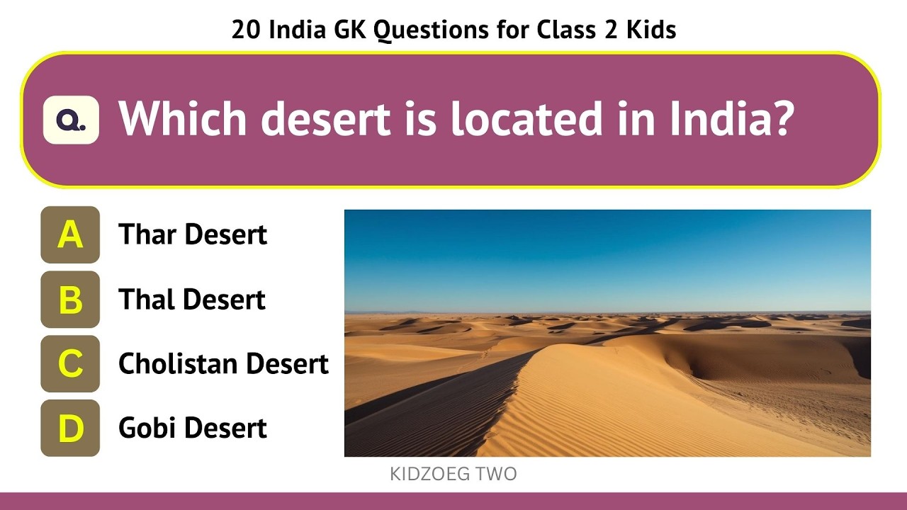 20 India GK Questions for Class 2 Kids | Easy General Knowledge MCQ for Young Learners | School Test