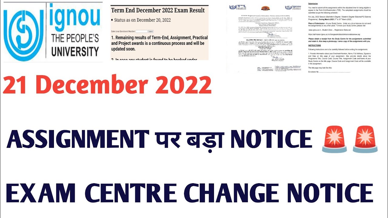 IGNOU 21 DECEMBER 2022 ASSIGNMENT SUBMISSION पर बड़ा NOTICE