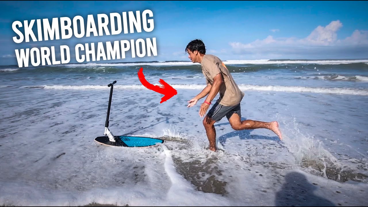 LE CHAMPION DU MONDE DE SKIMBOARD TESTE MA SKIMSCOOTER @Adrien Raza 😱