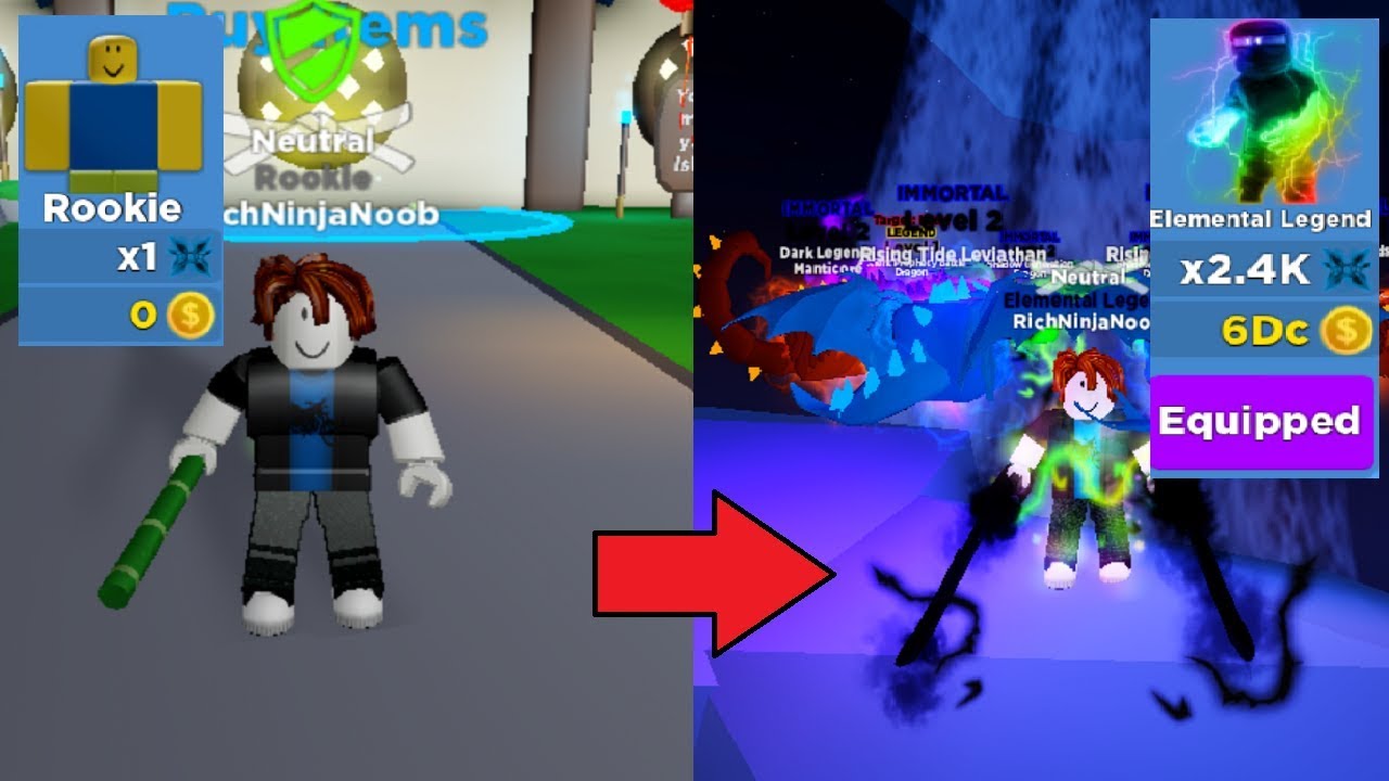 Rich Noob VS Ninja Legends! Got Elemental Legend Rank & Broke The Game! (ROBLOX)