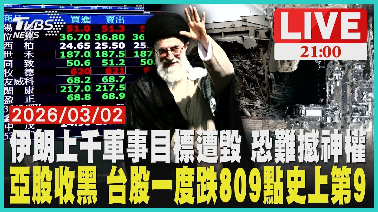【LIVE】 伊朗上千軍事目標遭毀 恐難撼神權　亞股收黑 台股一度跌809點史上第9
