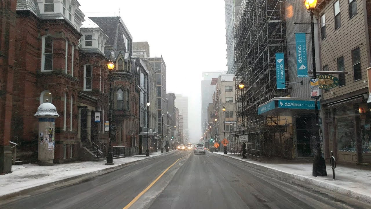 Driving around downtown Halifax during snowfall