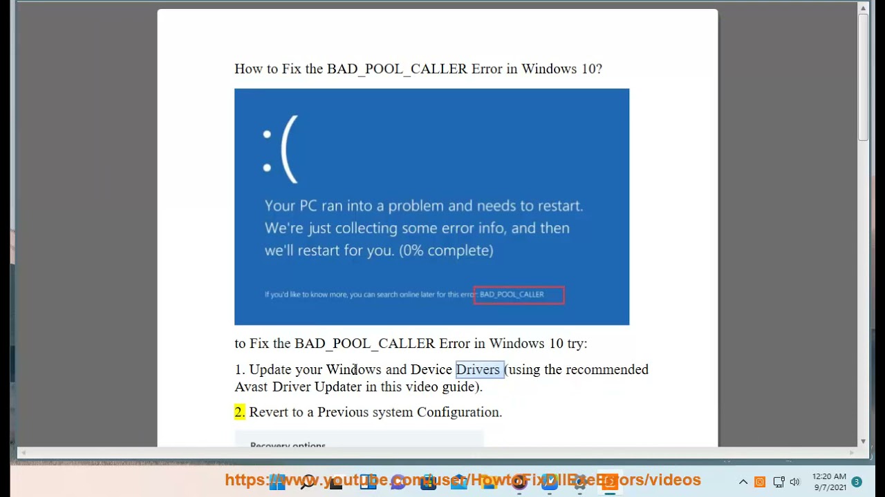 Fix BAD_POOL_CALLER Blue Error in Windows 10