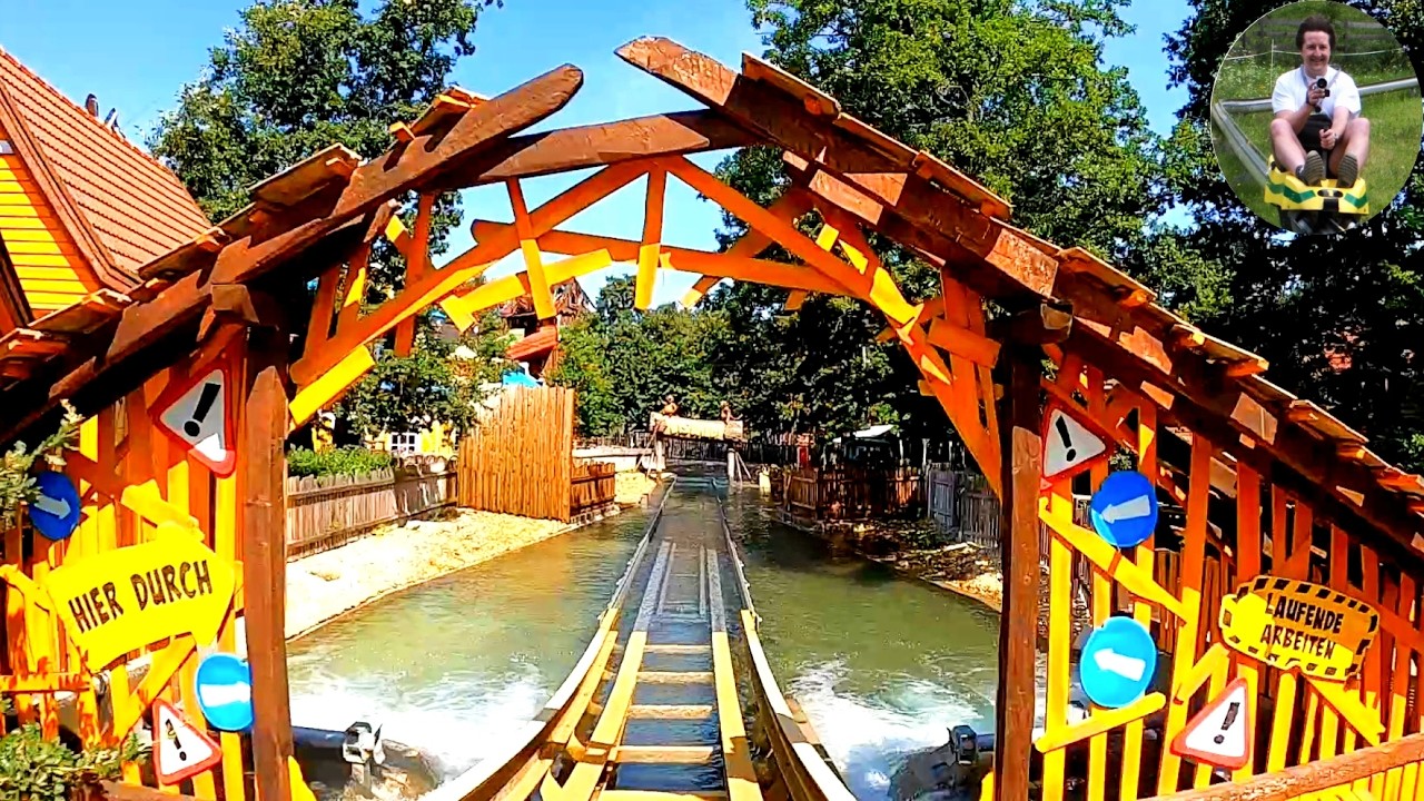 Biberburg Flume Ride / Water Coaster (2025 Front Seat HD POV) - Familypark St Margarethen Austria