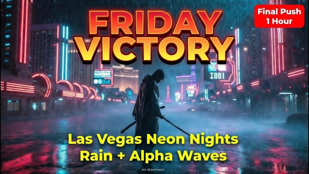 FRIDAY VICTORY: Las Vegas Neon Nights Rain with Alpha Waves–Final Push &Productivity Ambience 1 Hour