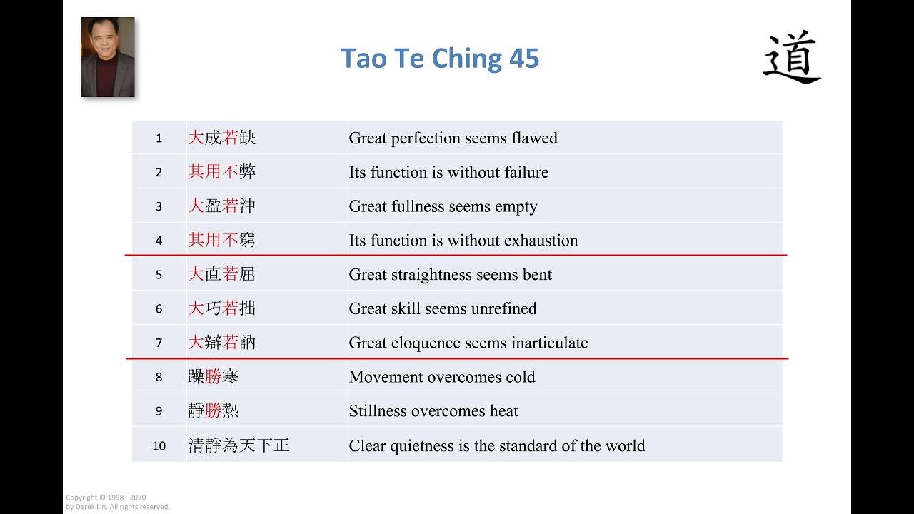 Tao Te Ching, Chapter 45 - Part 2 (The Five Greats)