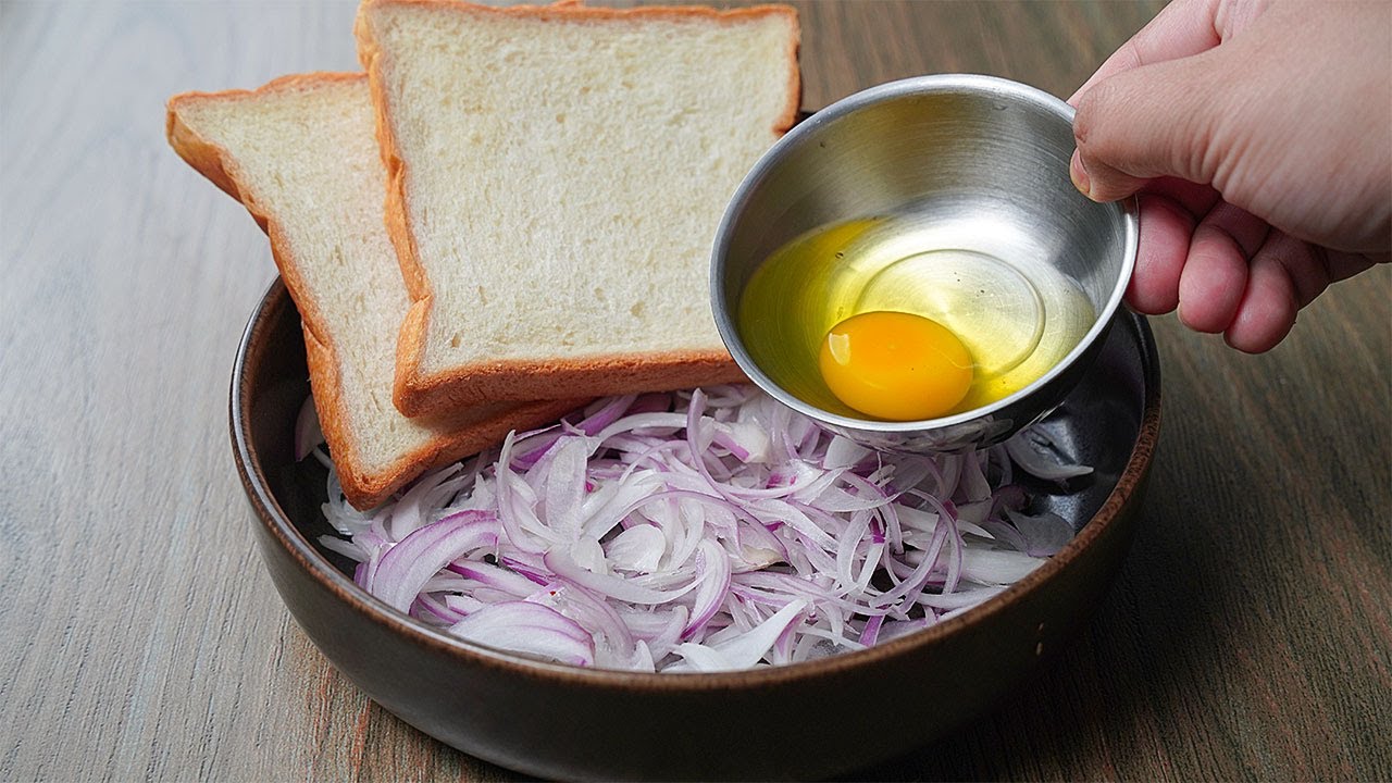 Mix bread onion and egg the results will be delicious | Bread onion egg snacks | Yummy