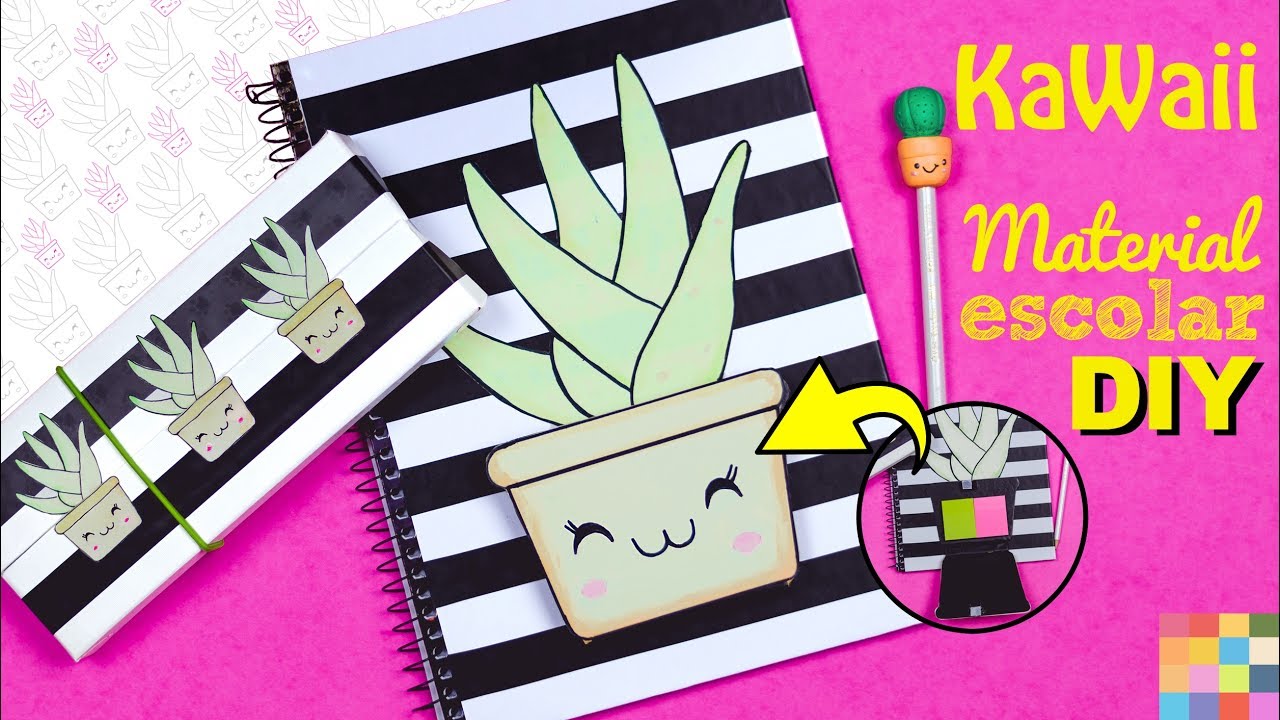 DIY KAWAII🌸 Material Escolar | Estojo, Caderno e Lápis