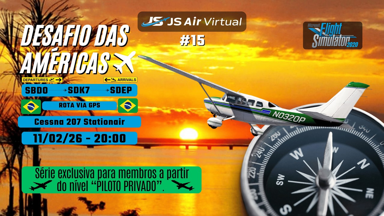 ✈️Live Desafio das Américas MSFS 2020 | 🛫 Dourados/SBDO p/ 🛬 Presidente Epitácio/SDEP | Cessna C207