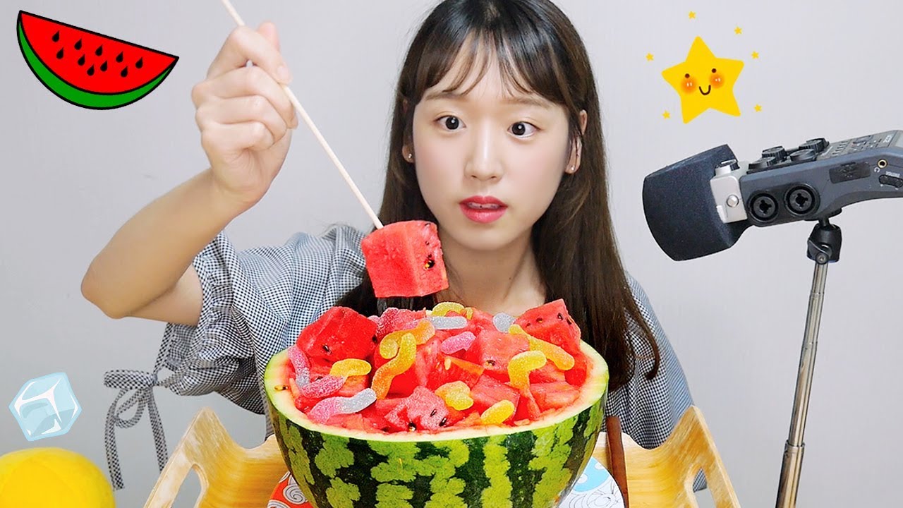 내맘대로 수박화채 만들기🍉 리얼사운드 먹방! 약간 ASMR_ 무더운 여름을 시원하게♡ ( JP /INA ) [이루리]