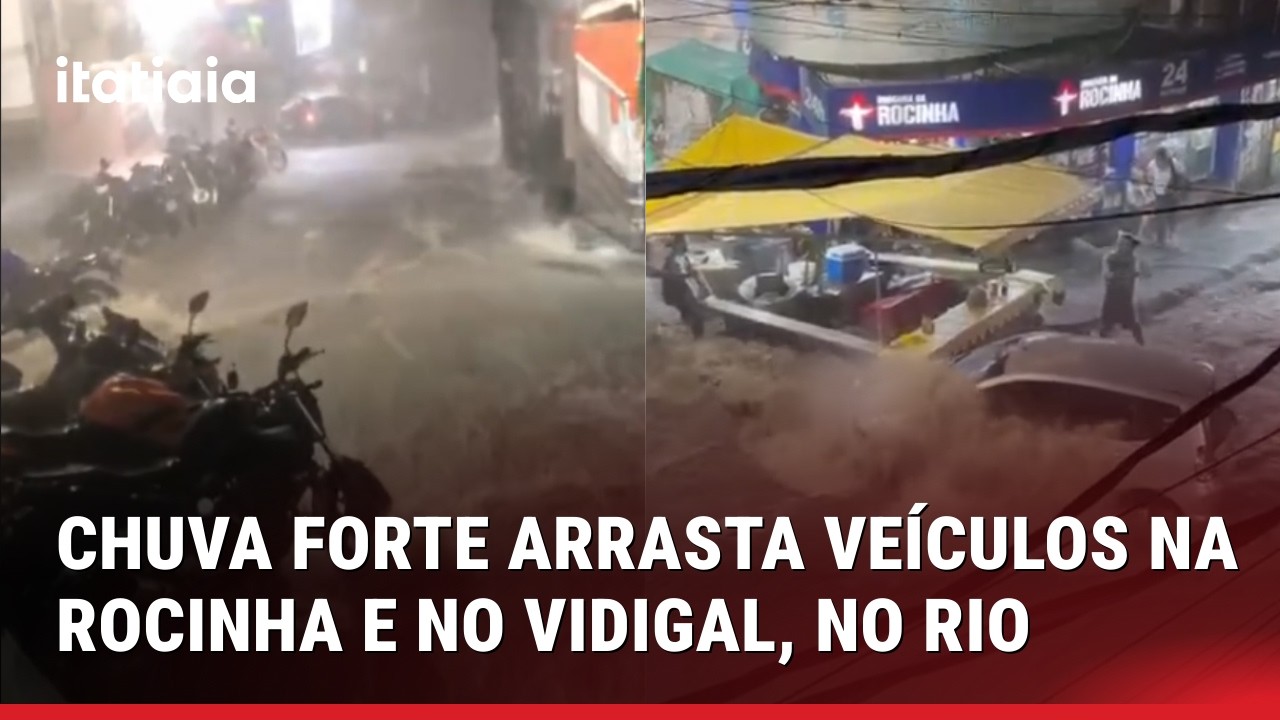 CHUVA FORTE ARRASTA CARROS EM COMUNIDADE DA ZONA SUL DO RIO DE JANEIRO