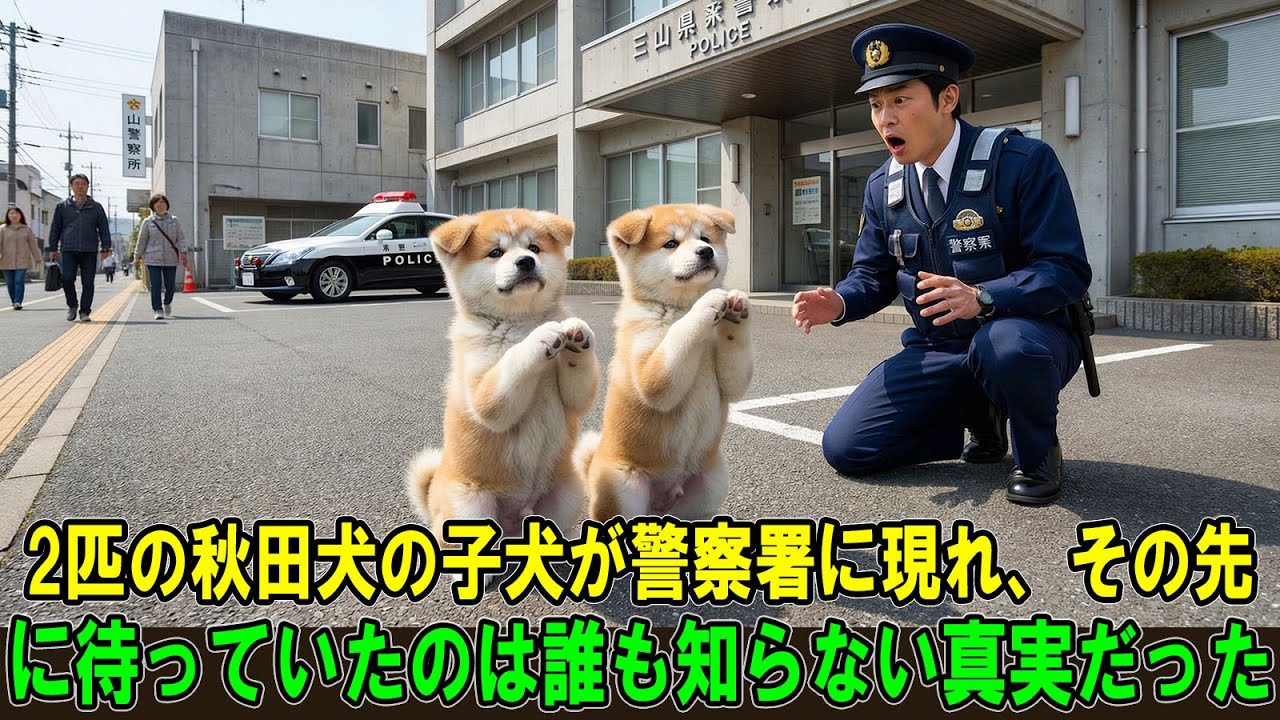 【奇跡の実話】2匹の秋田犬の子犬が警察署の前に現れ、助けを求めてきた…警官がその2匹の子犬について行くと、目の前で信じられない光景が起きた！