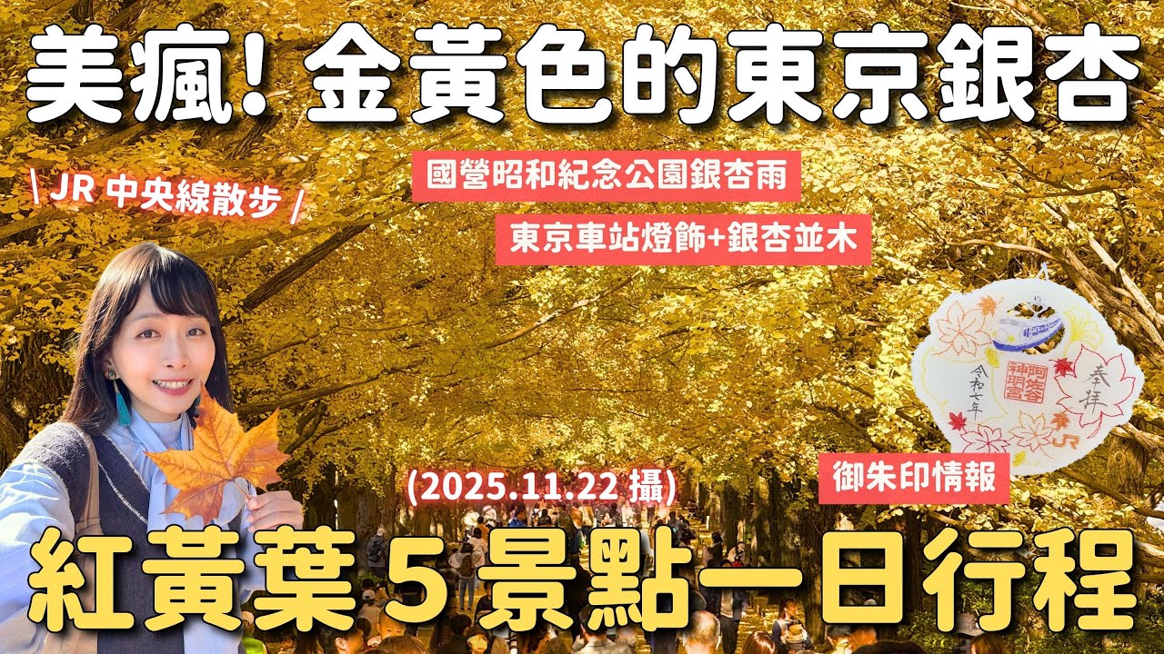 2025東京銀杏紅葉 JR中央線5景點一日散步路線🍁💛  國營昭和紀念公園 下起陣陣銀杏雨｜東京車站 大田黑公園 殿谷戶庭園 阿佐谷神明宮｜牛嶋神社銀杏&和風點燈｜東京自由行 4K VLOG