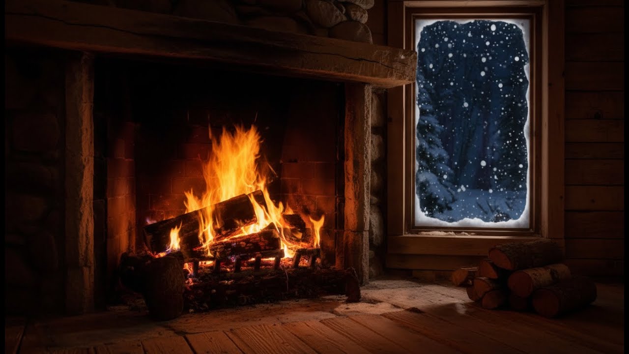 Snowy Window Fireplace (Korea) – 10 Hours | Just Leave It On