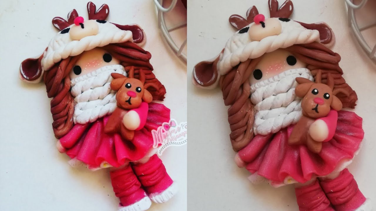 Centro para moño - Muñeca de porcelana fria - manualidades navideñas - joyeria - clays