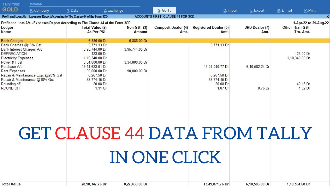 Get Clause 44 Data Of Form 3cd In Tally | Extract Clause 44 Data From Tally Prime | Accounts First