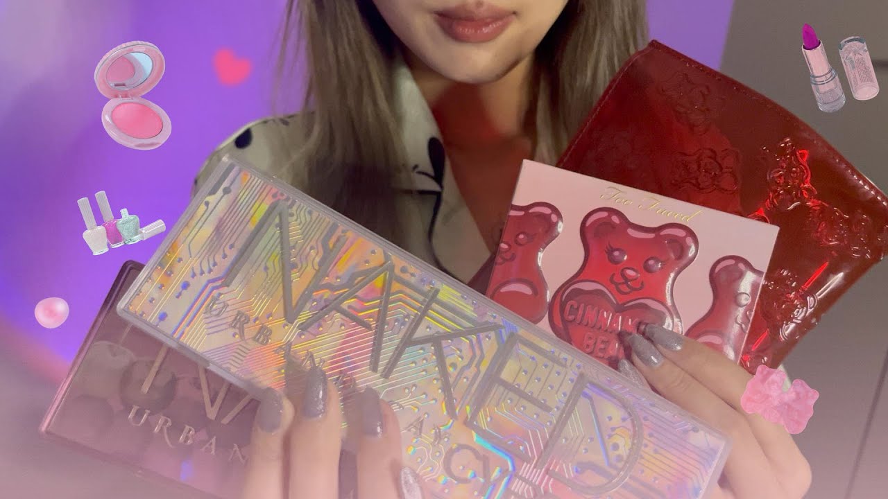 ASMR makeup triggers( ु•⌄• )و✧eyeshadow pallet, textured bag, beauty blender🪞