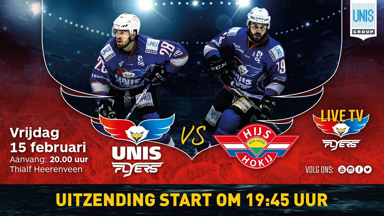 Livestream IJshockey Unis Flyers vs. HYS Den Haag 15 februari 2019 19:45 uur