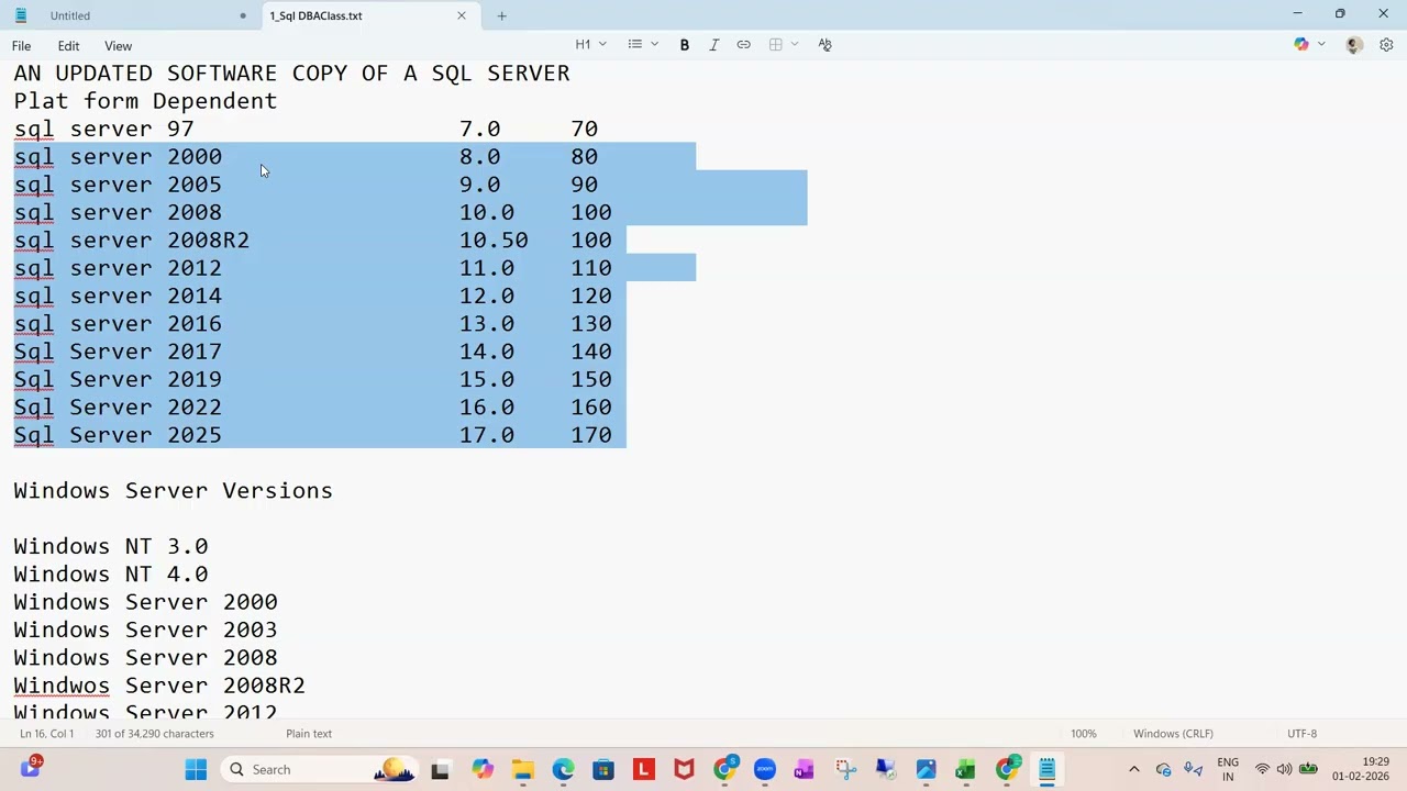 B61 Class 4 Discussion on Sql Server Versions and Build No.s || Contact +91 9902590140