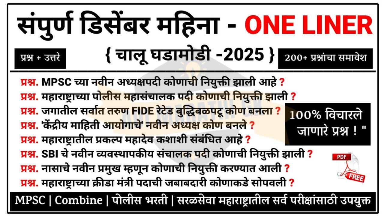 डिसेंबर चालू घडामोडी 2025 | Chalu Ghadamodi 2025 | December Chalu Ghadamodi 2025 | #chalughadamodi