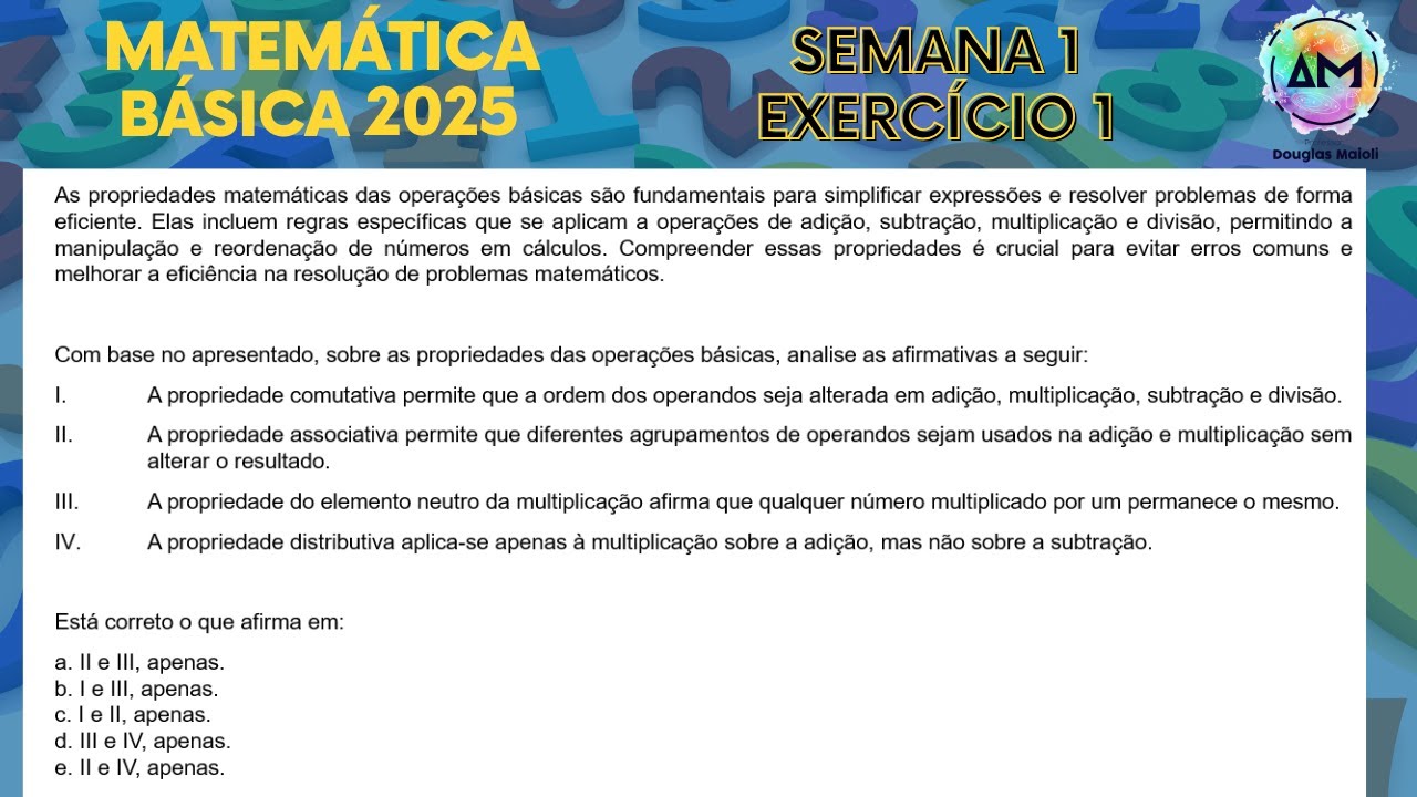 Matemática Básica 2025 - Exercício 1 - Semana 1