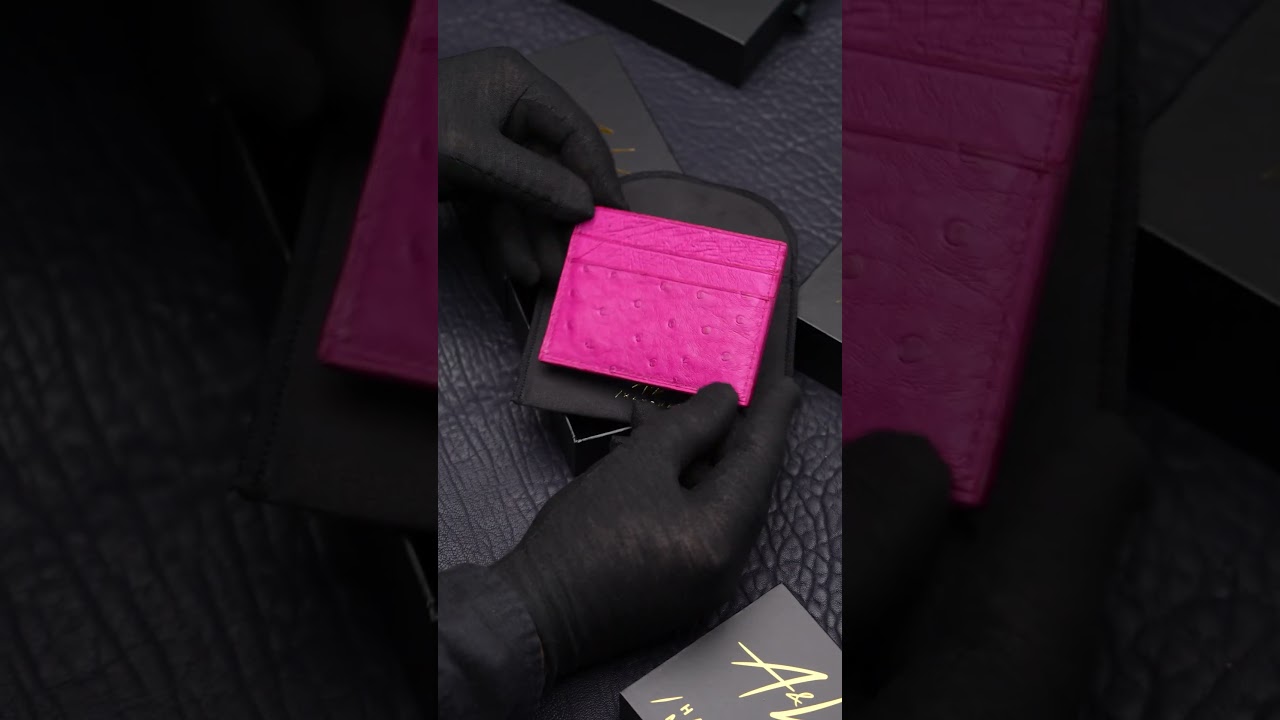 CARD HOLDER OSTRICH LEATHER PINK LADIES #wallet  #leatherhandmade #cardholder #ostrich  #alligator