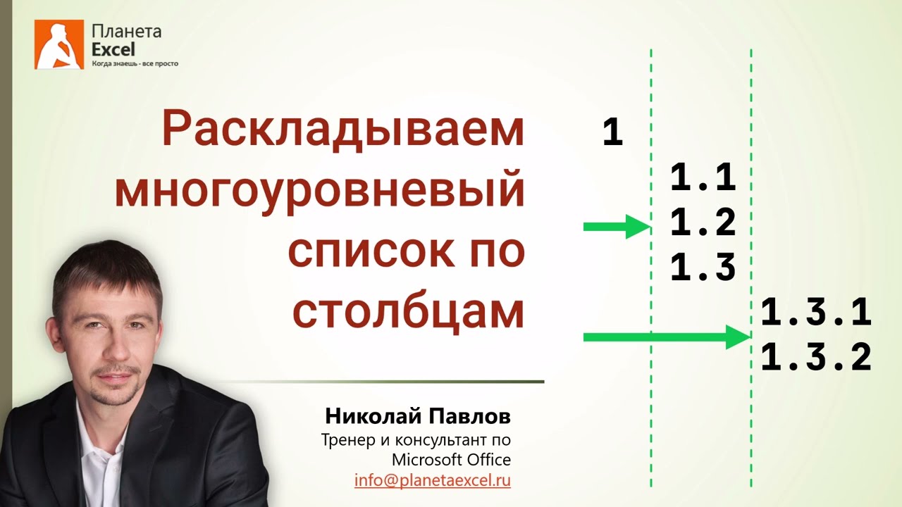 Многоуровневый список по столбцам в Excel