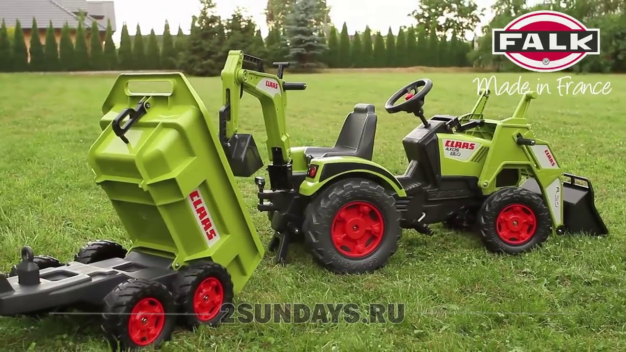 Трактор экскаватор педальный FALK 1010W и 1010WH с прицепом