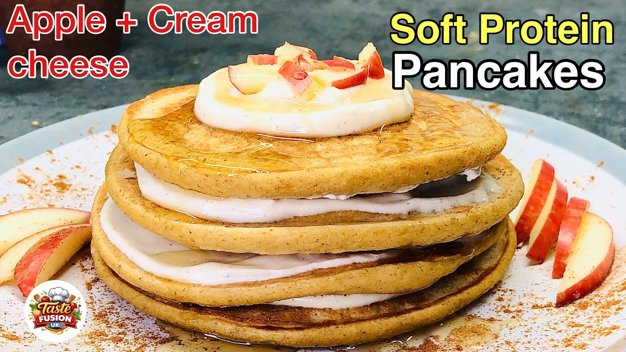 High Protein Oat Apple Pancakes | Cream Cheese Honey Cinnamon Sauce | Easy Healthy Pancake Recipe