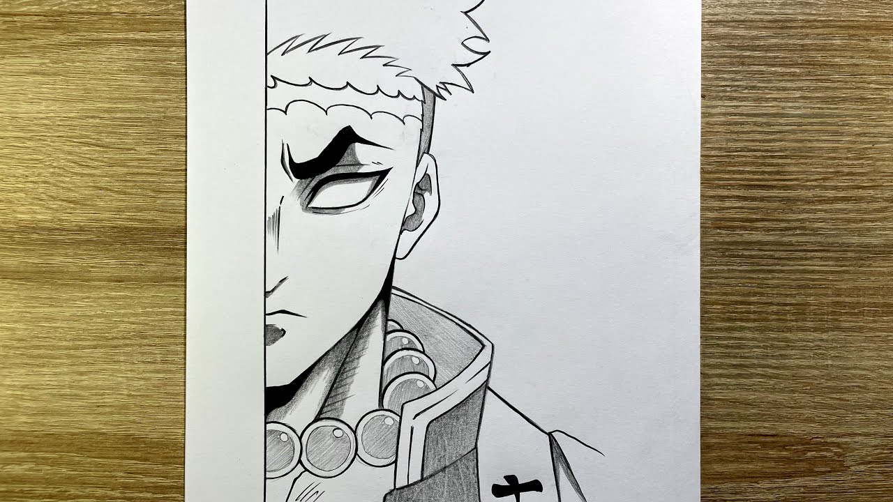 Comment dessiner Gyomei (Demon Slayer) | Dessin au crayon demi-visage facile