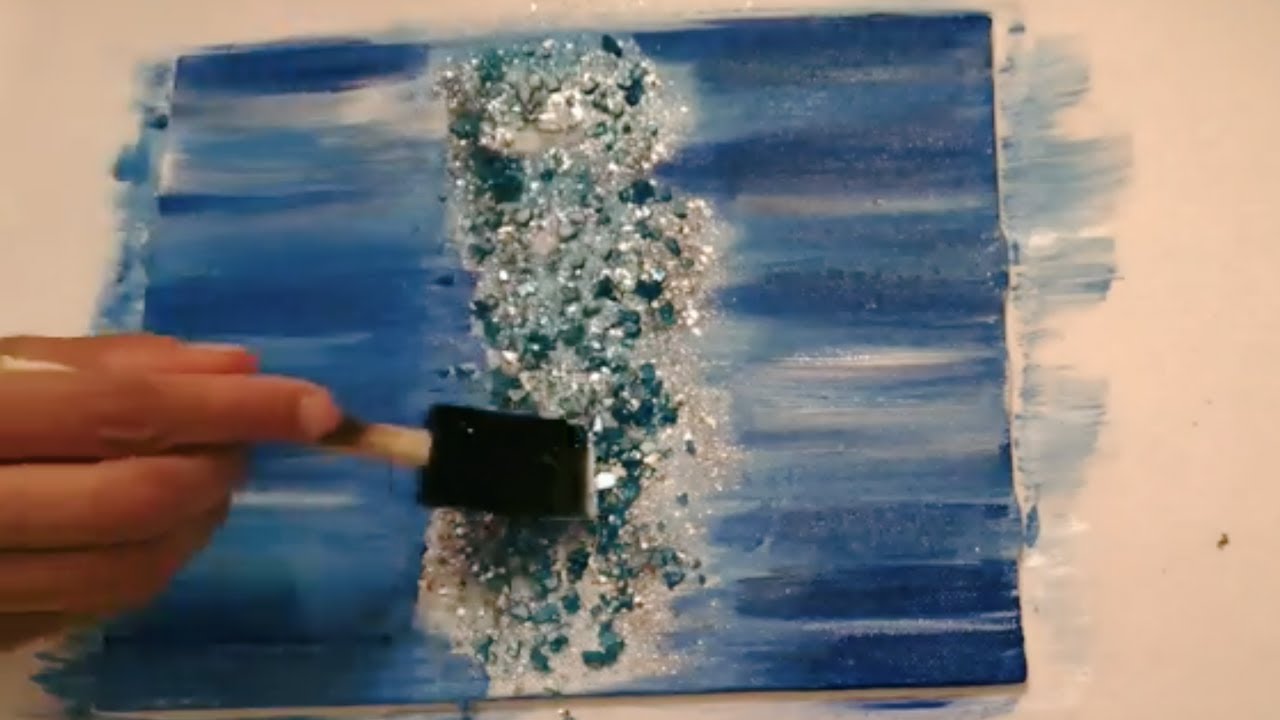 DIY Blue, White, Silver and Teal Glitter Abstract Wall Art