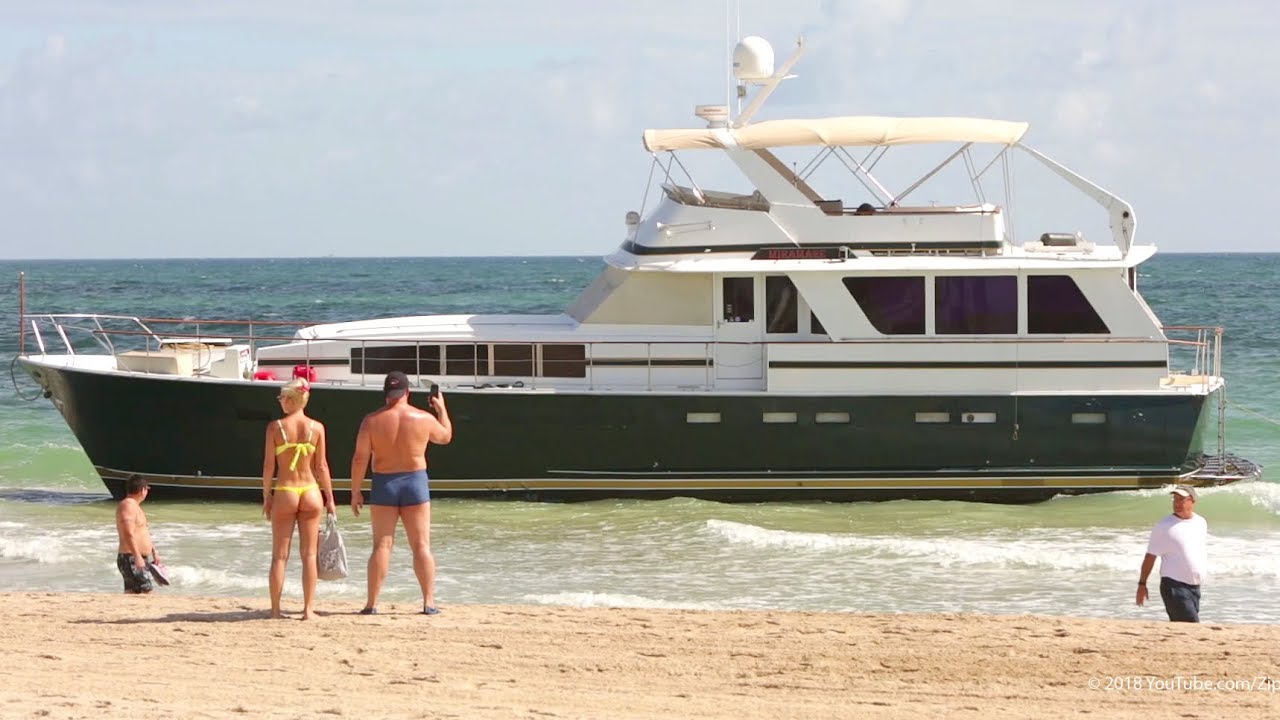 Stolen Yacht on the Beach in Fort Lauderdale / Pulled Away at High Tide