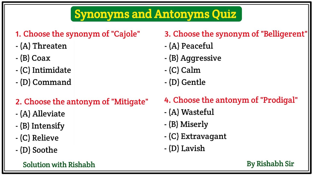 Synonyms & Antonyms Quiz | Antonyms and Synonyms for All Competitive Exams | Antonyms and Synonyms