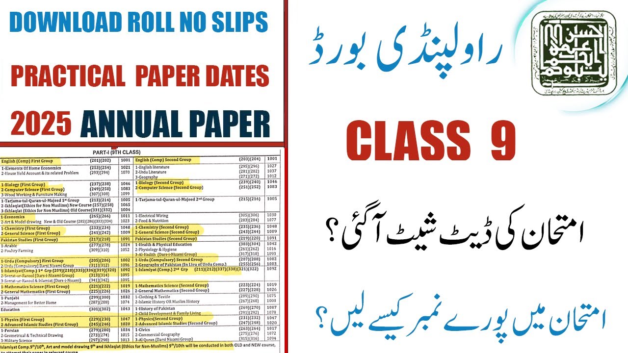 BISE Rawalpindi 9 Class Datasheet 2025 | Rawalpindi Board