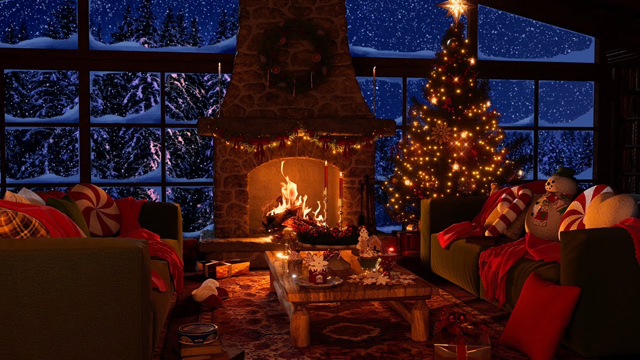 Christmas Music & Fireplace for a Cozy Christmas Eve & Christmas Day Ambience