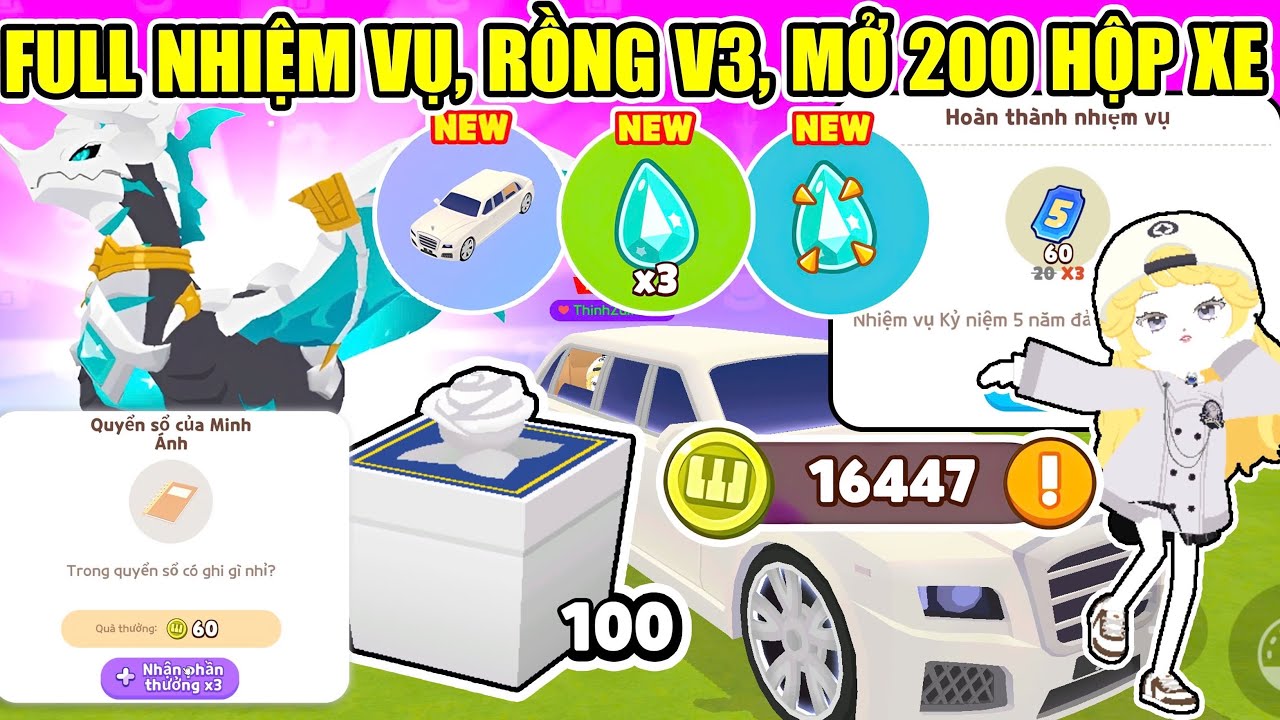 FULL NHIỆM VỤ RỒNG V3 MỒI CÁ RỒNG, MỞ 200 HỘP BỐC THĂM XE MỚI, TÌM SỔ MINH ÁNH | Play Together 
