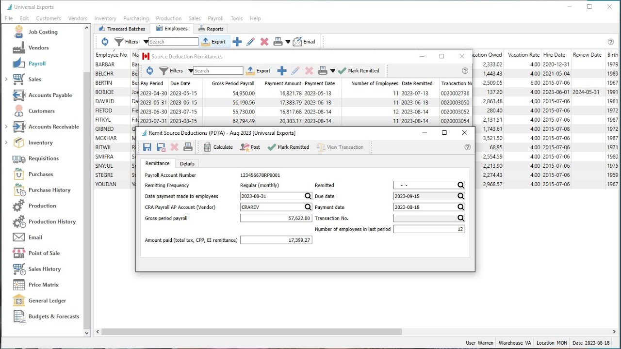 Spire Remit Source Deductions