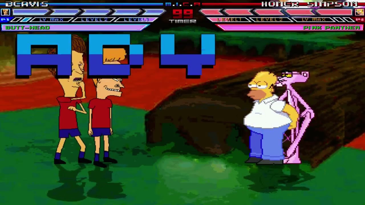 Mugen battle Beavis and Butt-Head vs Homer Simpson and Pink Panther